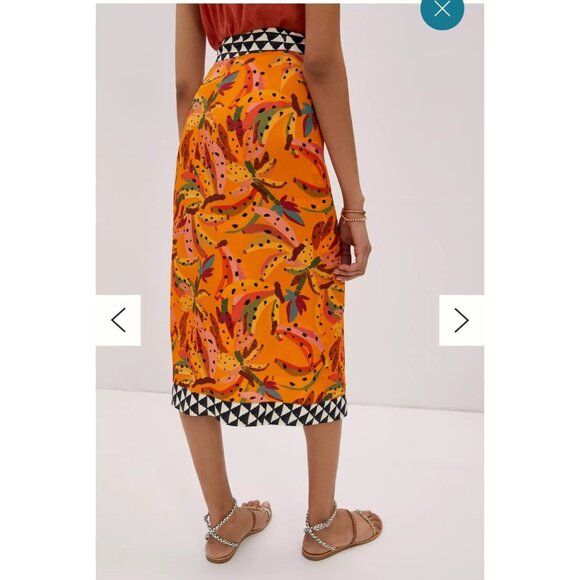 Farm Rio For Anthropologie Orange bead Banana Print Wrap Midi Skirt XL Viscose - Picture 2 of 14